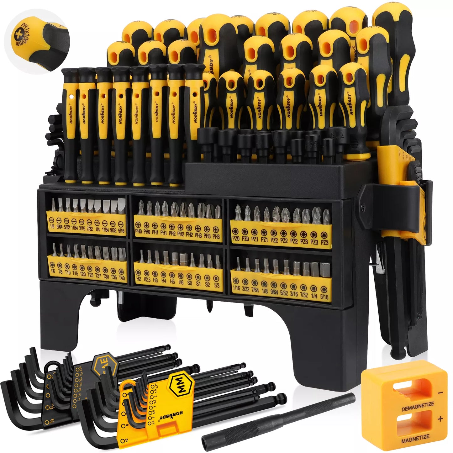 140Pc Magnetic Screwdriver Set Hex Key Magnetizer Demagnetizer SAE & Metric Tool