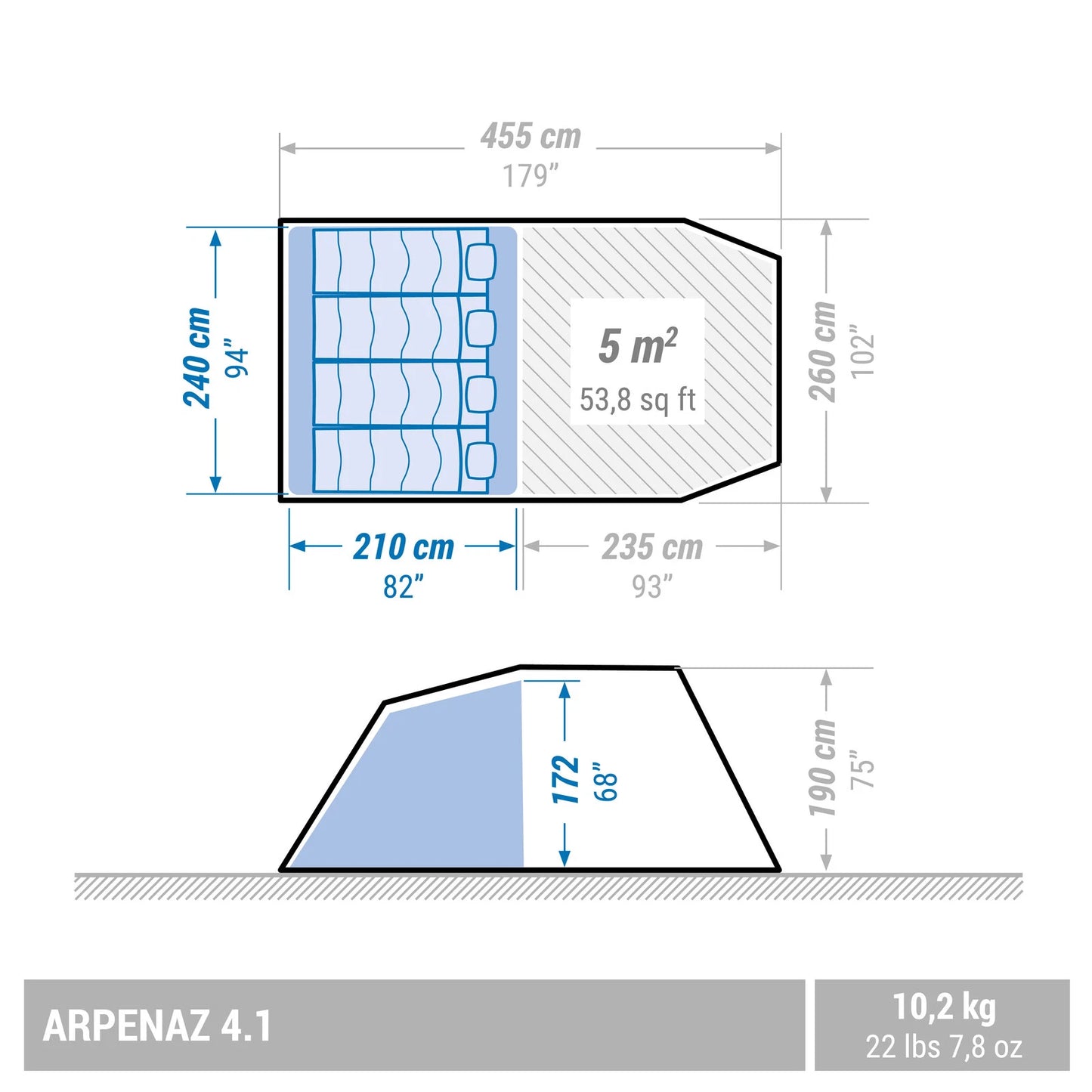 Decathlon | Camping tent with poles - Arpenaz 4.1 - 4 Person - 1 Bedroom
