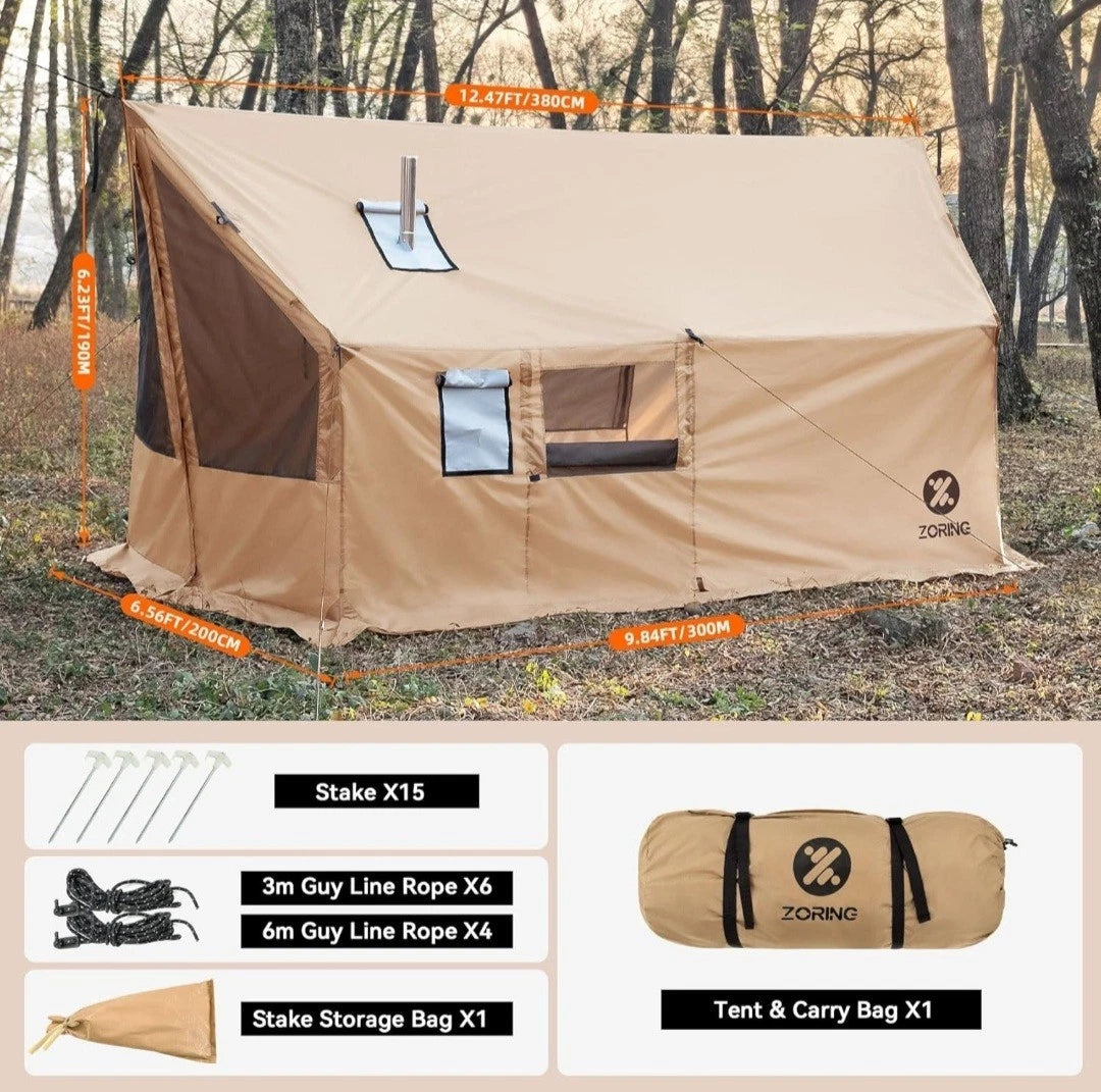 Lightweight Hot Tent with Stove Jack, NO POLES, 2 Persons Camping Tent GREEN NEW