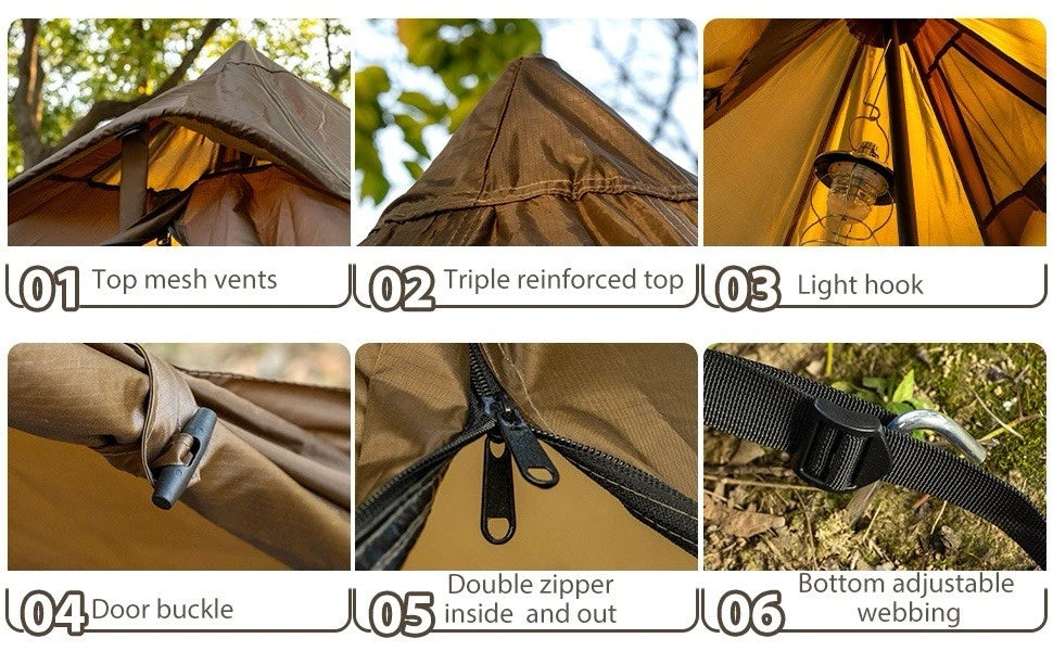 Camping Tipi Hot Tent Fire Retardant w/Stove Jack 2-4 Person Lightweight 5lb