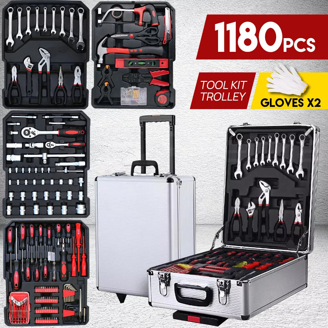 1180pcs Tool Box Kit Wheels Trolley Case Portable Set Toolbox Toolkit w/ wheels