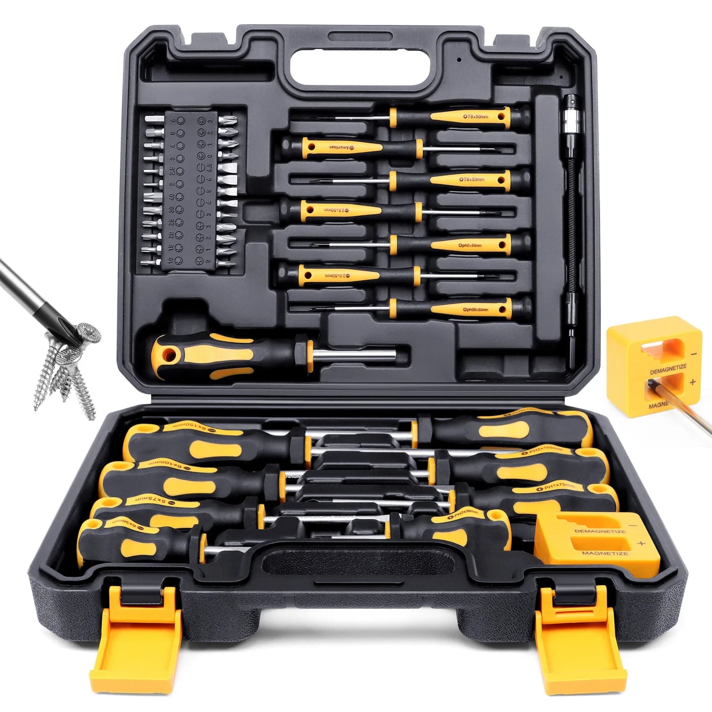 43pcs Magnetic Screwdriver Set with Box, Slotted Phillips Hex Torx Repair Kit