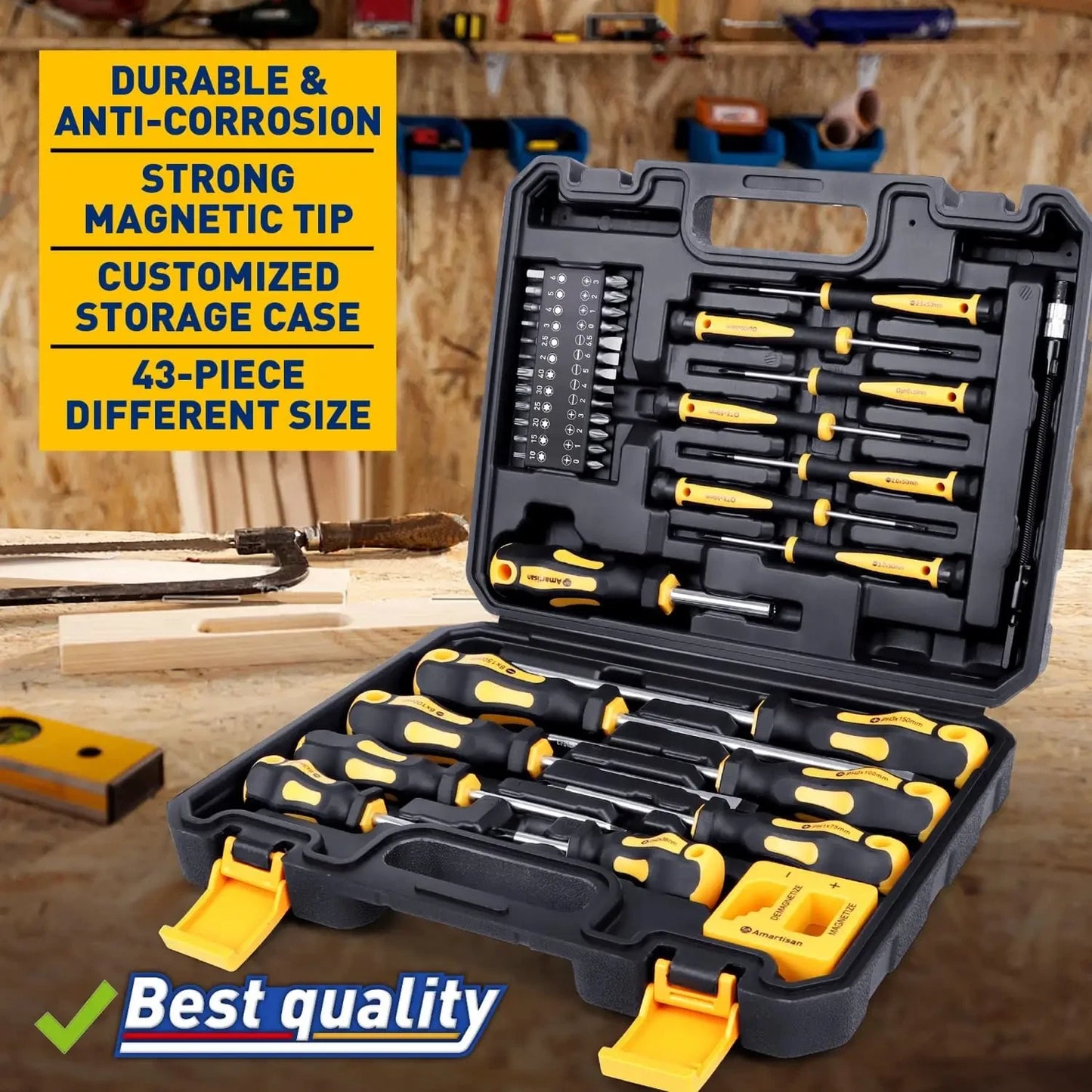 43pcs Magnetic Screwdriver Set with Box, Slotted Phillips Hex Torx Repair Kit