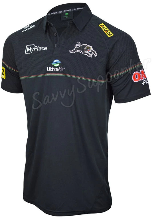 Penrith Panthers 2025 NRL Mens Black Media Polo Shirt Sizes S-7XL BNWT