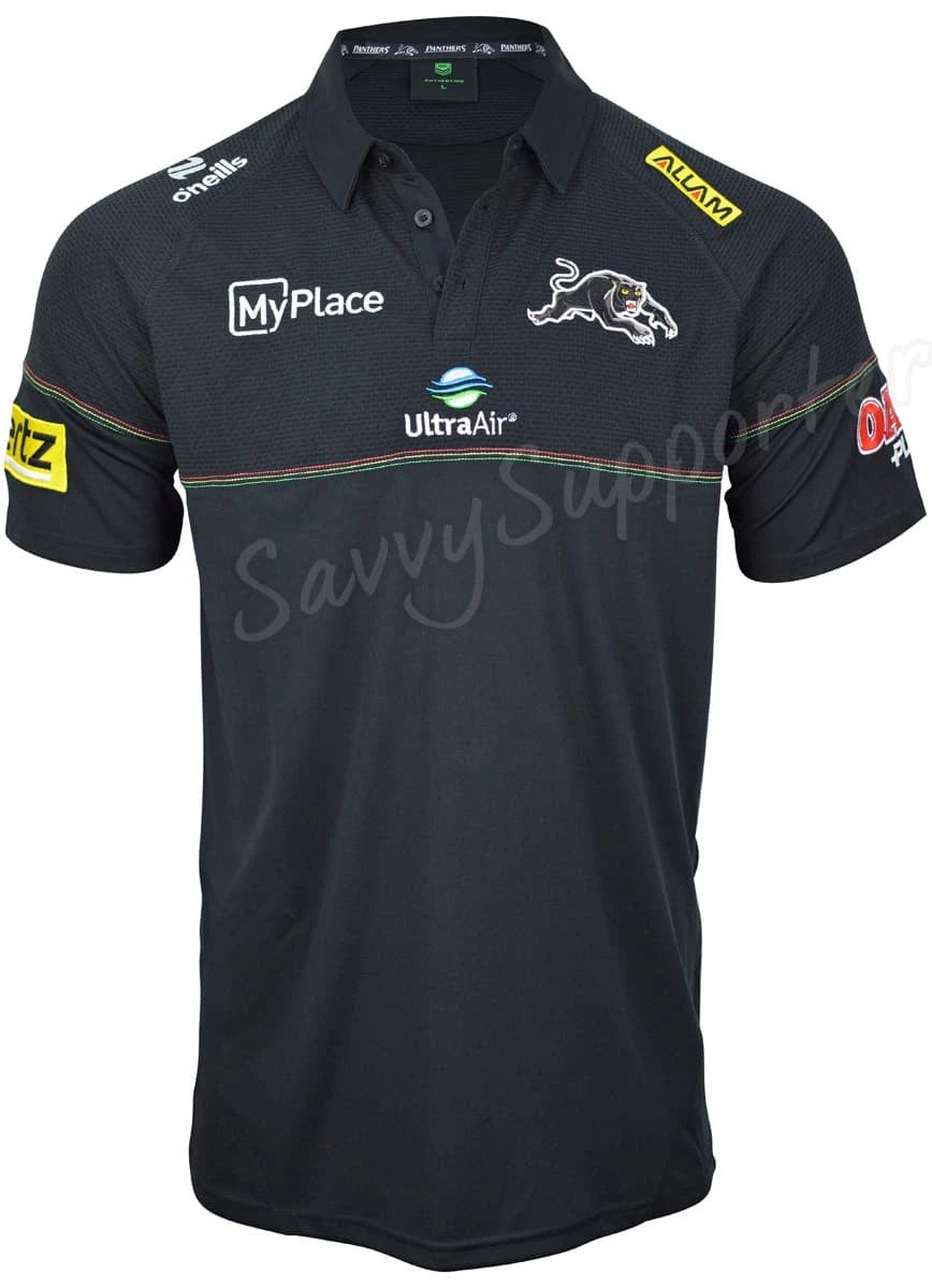 Penrith Panthers 2025 NRL Mens Black Media Polo Shirt Sizes S-7XL BNWT