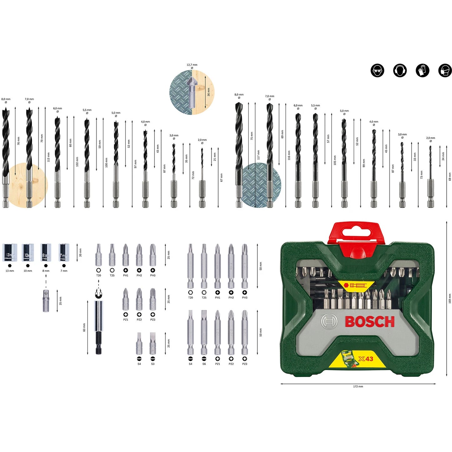 Bosch 43 Piece X-Line Drill and Screwdriver Bit Set For Wood and Metal