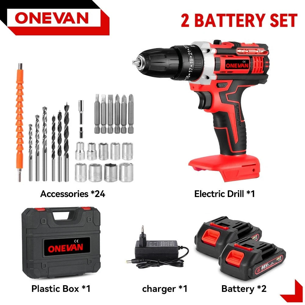 24Pcs Cordless Drill Driver Set 18V Electric Power Hand Tool Kit w/ 2 Batteries