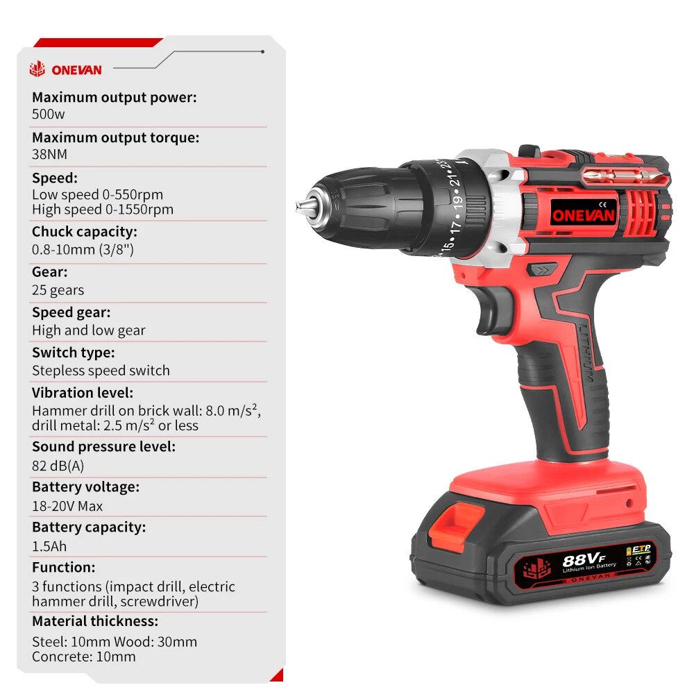 24Pcs Cordless Drill Driver Set 18V Electric Power Hand Tool Kit w/ 2 Batteries