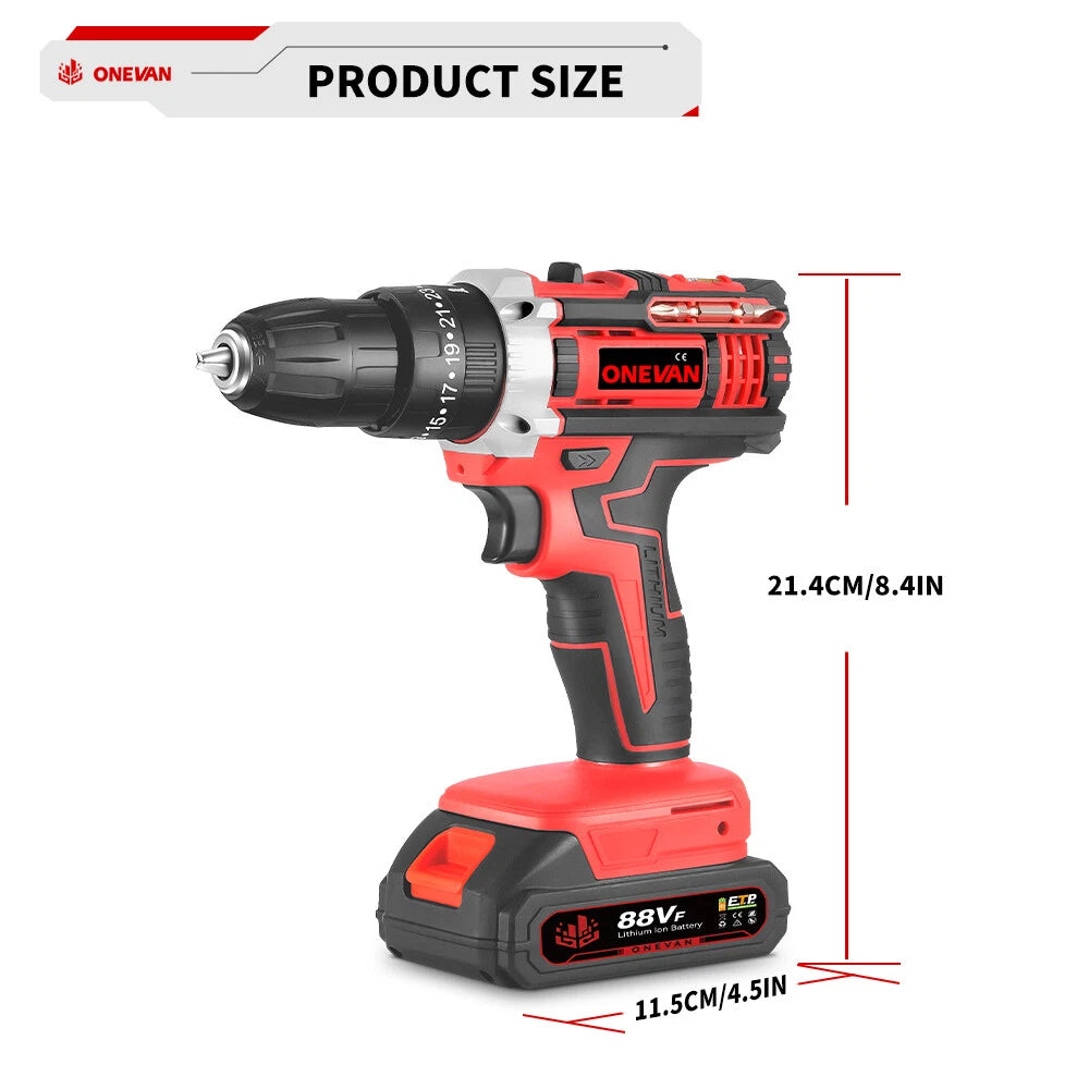 24Pcs Cordless Drill Driver Set 18V Electric Power Hand Tool Kit w/ 2 Batteries