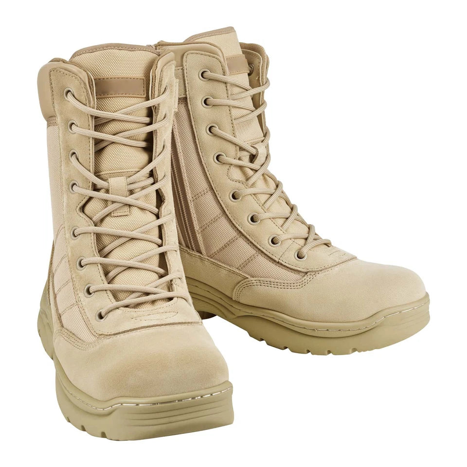 Uimoso Men's Tactical Military Boots 203 mm Sand Side Zipper UK Size 8.5