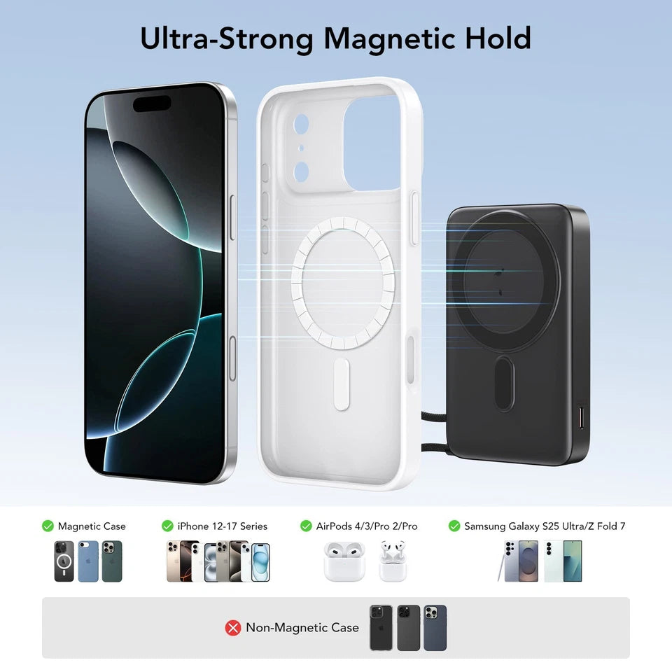 Tough On Magnetic Power Bank 10000mAh W/35W Built-in Fast Cable and Kickstand
