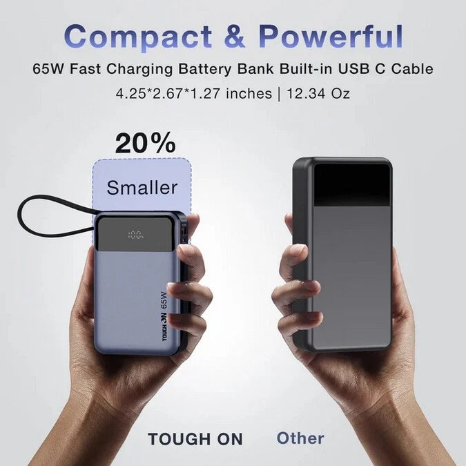 Tough On 2-in-1 65W 20000mAh Power Bank Bulit-in USB-C Cable