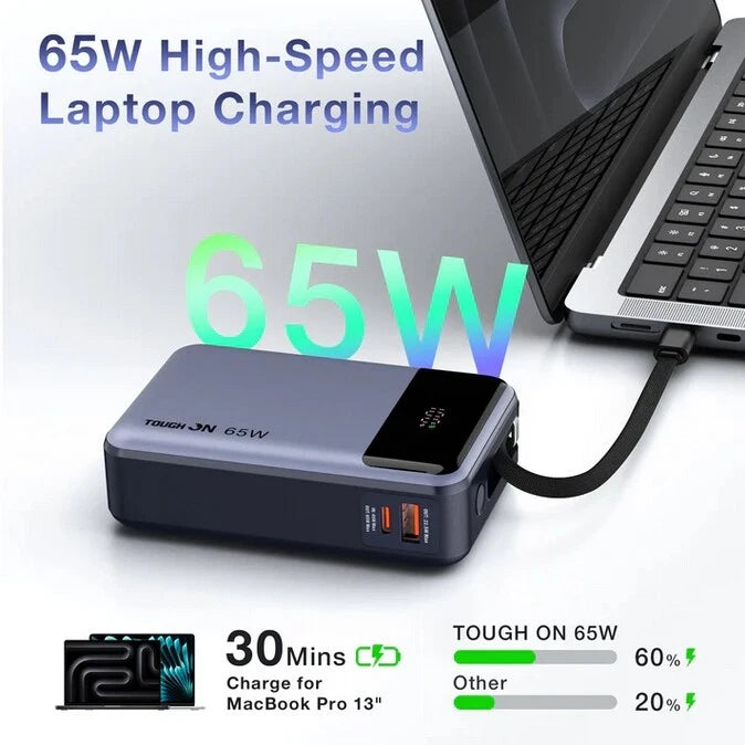 Tough On 2-in-1 65W 20000mAh Power Bank Bulit-in USB-C Cable