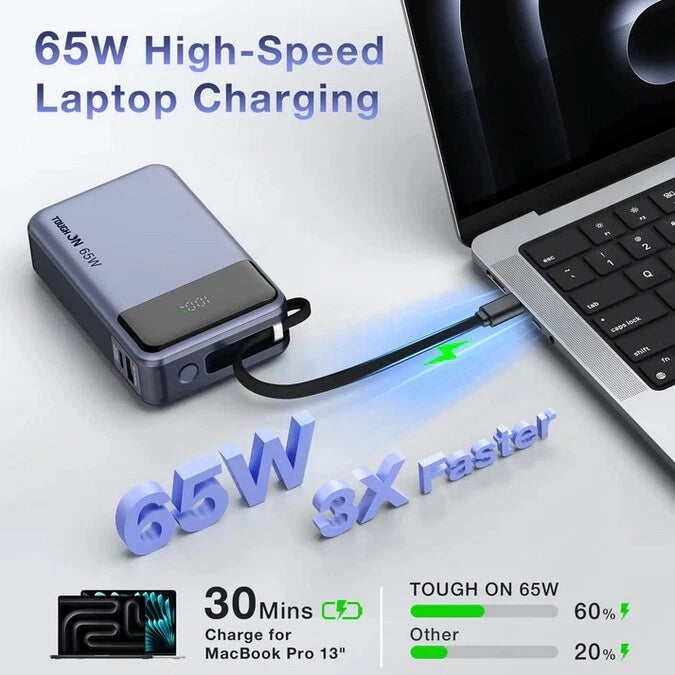 Tough On 2-in-1 65W 20000mAh Power Bank Bulit-in USB-C Cable