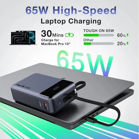 Tough On 2-in-1 65W 20000mAh Power Bank Bulit-in USB-C Cable