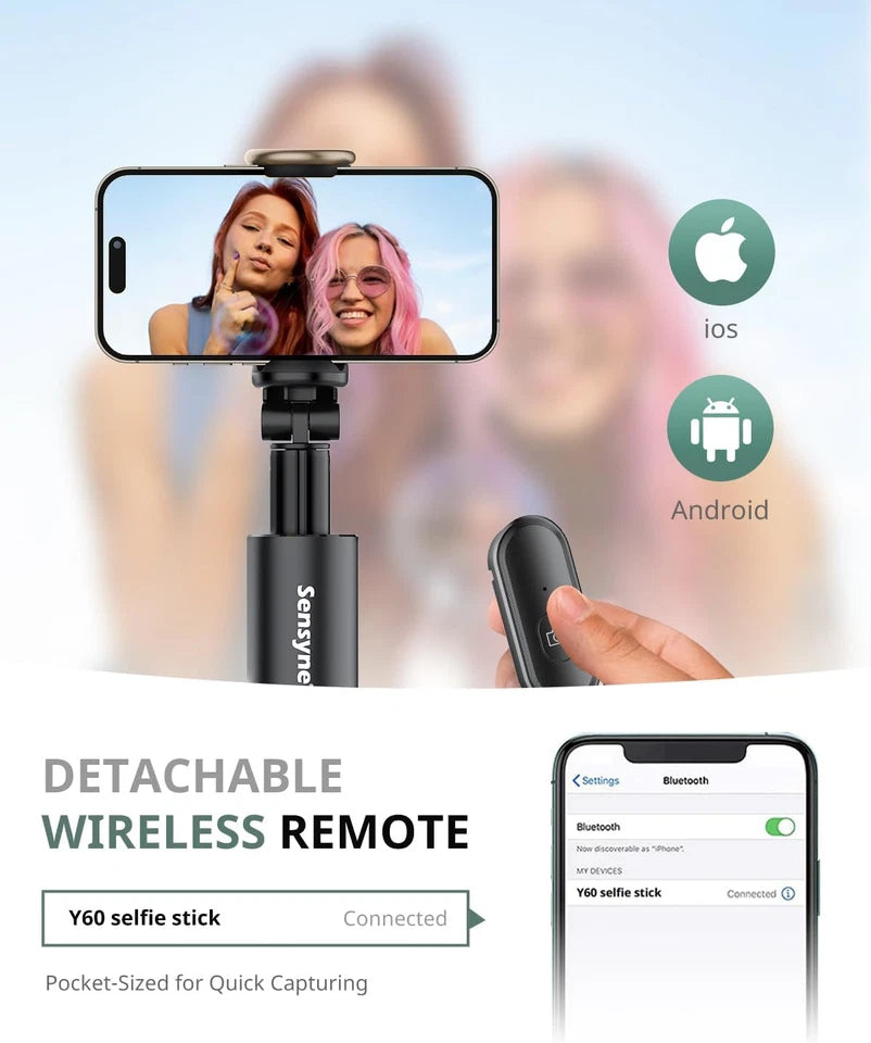 60" Phone Tripod & Selfie Stick Lightweight All in One Phone Tripod Integrated