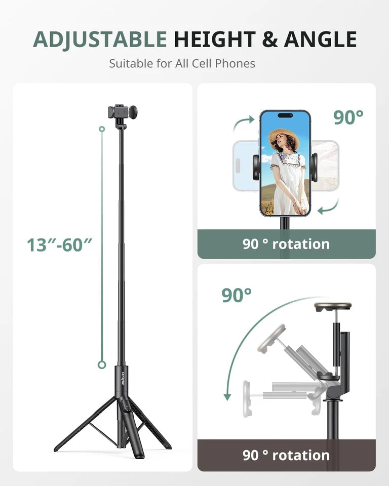 60" Phone Tripod & Selfie Stick Lightweight All in One Phone Tripod Integrated